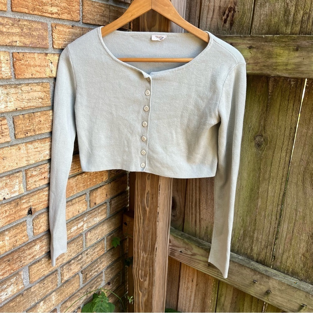 Brandy Melville John Galt Light Sage Green Button-Down Crop Top Sweater
